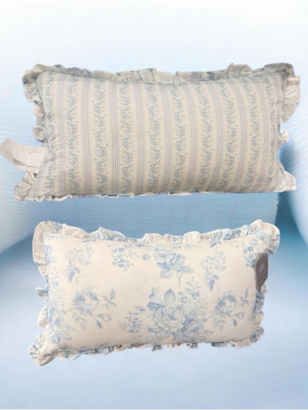 Coquette Fancy Blue Floral Ruffle Pillow - Decorative Accent ~ Charming